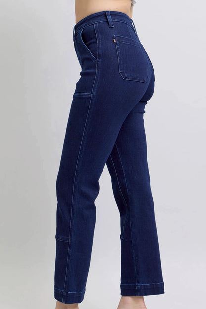Front Patchwork Straight Jeans