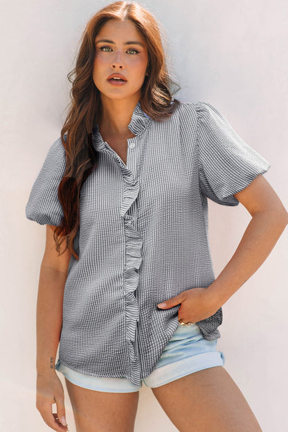 Short Bubble Sleeve Collar Shirt
