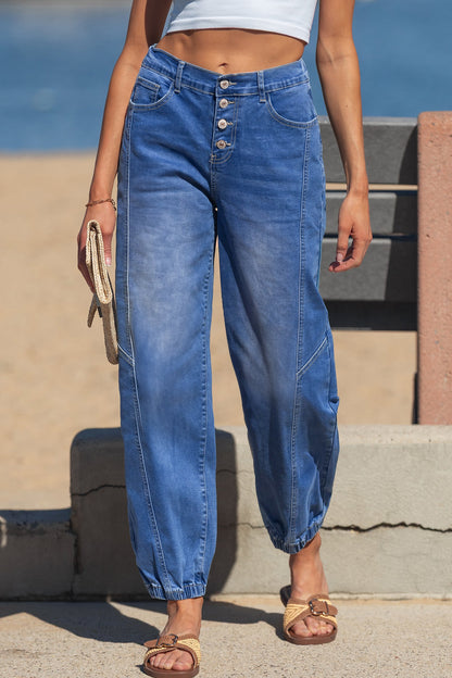 Button Fly Tapered Loose Jeans