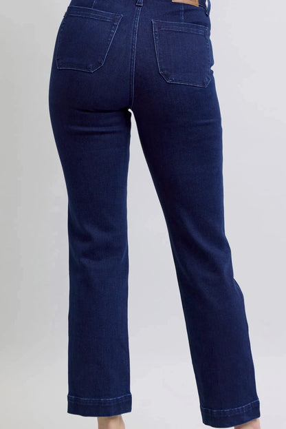 Front Patchwork Straight Jeans