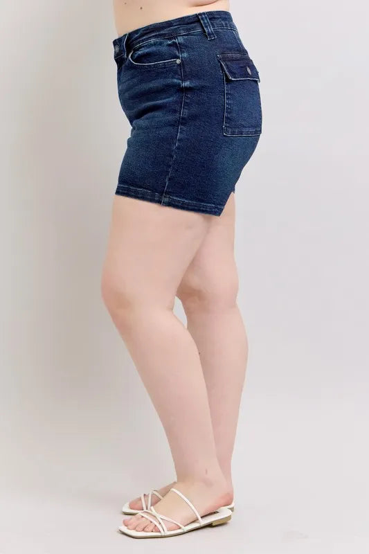 Mid-High Back Flap Denim Shorts