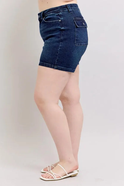 Mid-High Back Flap Denim Shorts