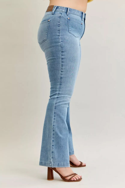 Mid Rise Bootcut Patch Pocket Jeans