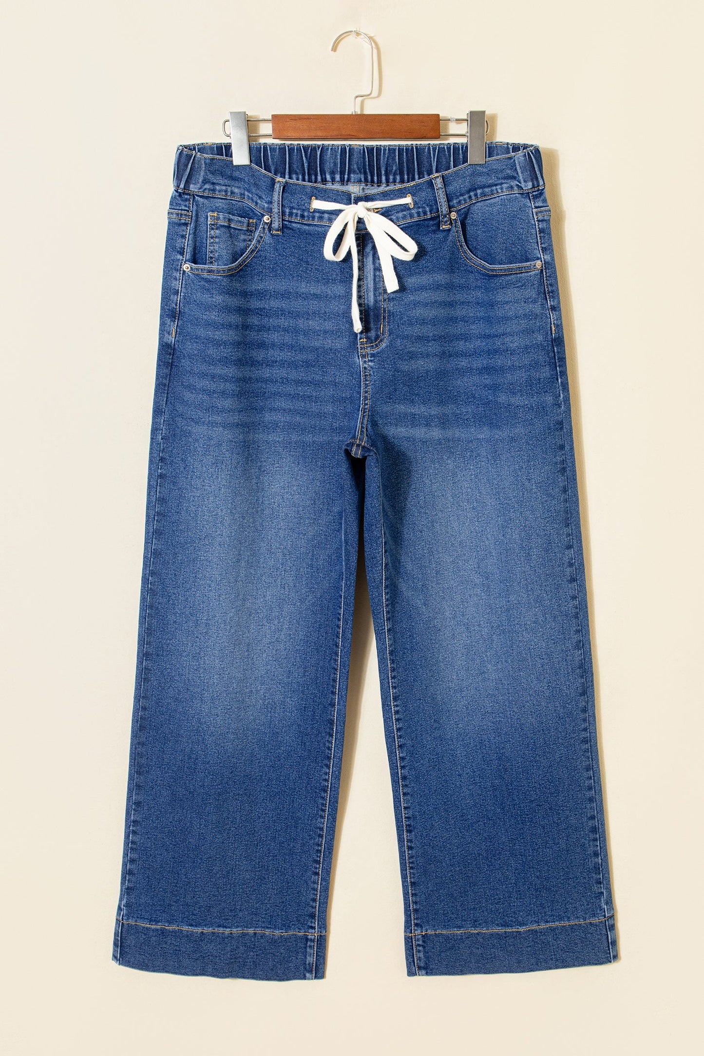 High Rise Lace Tie Whiskered Jeans