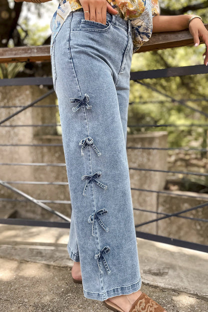 Bow Knot Side Straight Leg Jeans