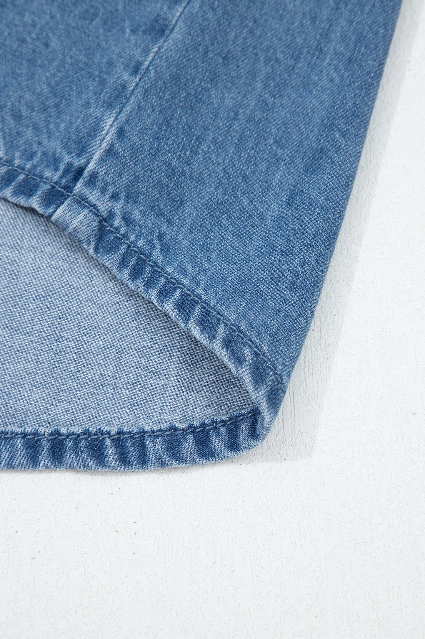 Ruffled Short Sleeve Denim Shirt