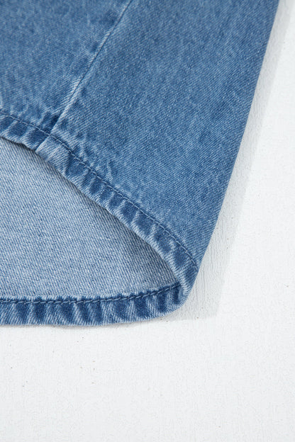 Ruffled Short Sleeve Denim Shirt