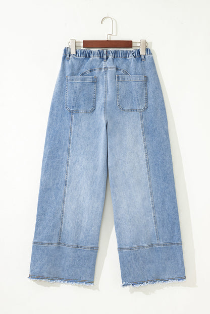 Fray Hem Wide Leg Denim Pants