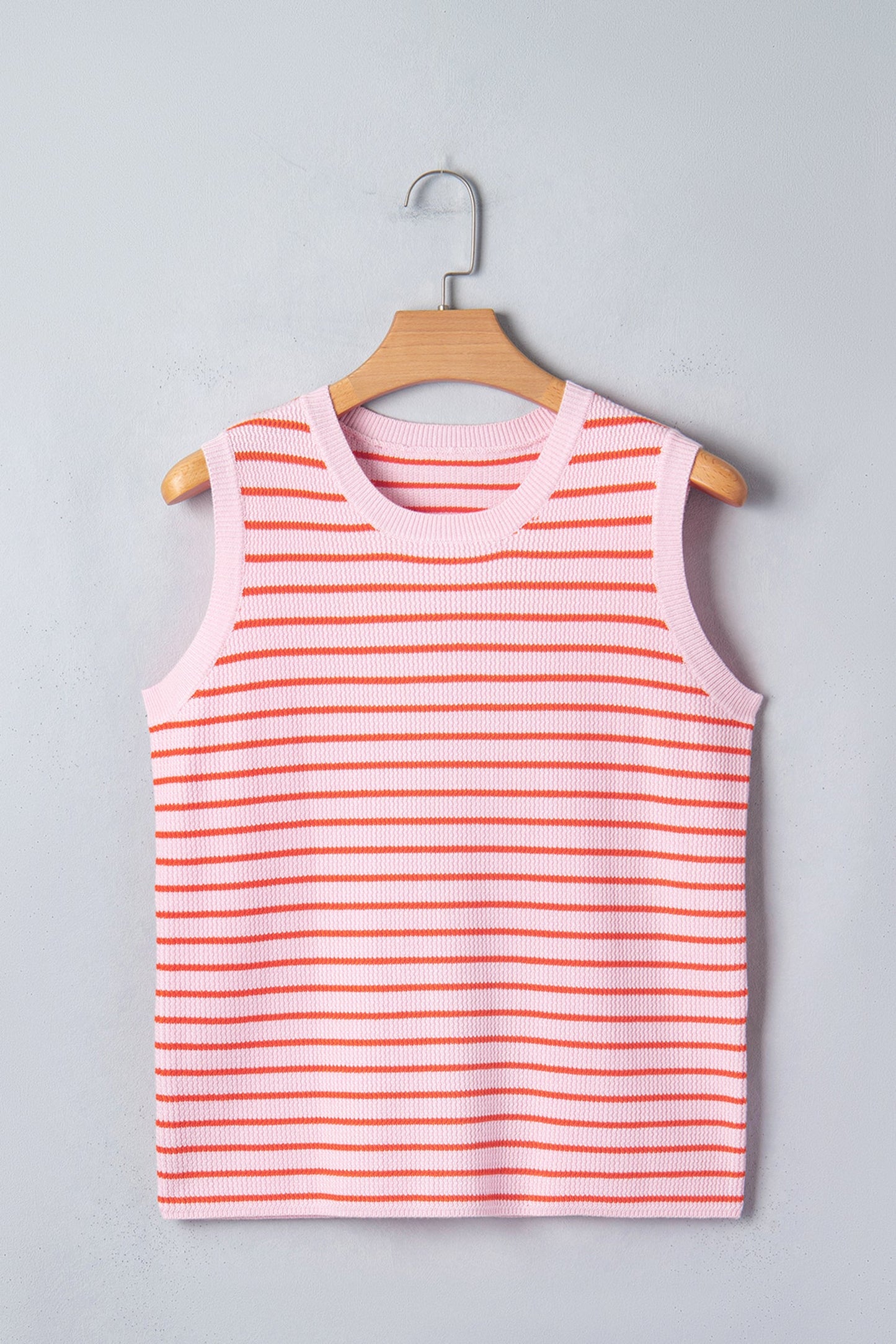 Knit Sleeveless Casual Pink Stripe Top