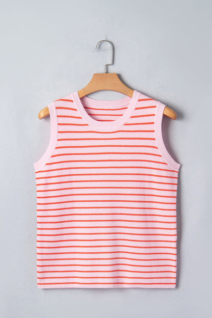 Knit Sleeveless Casual Pink Stripe Top