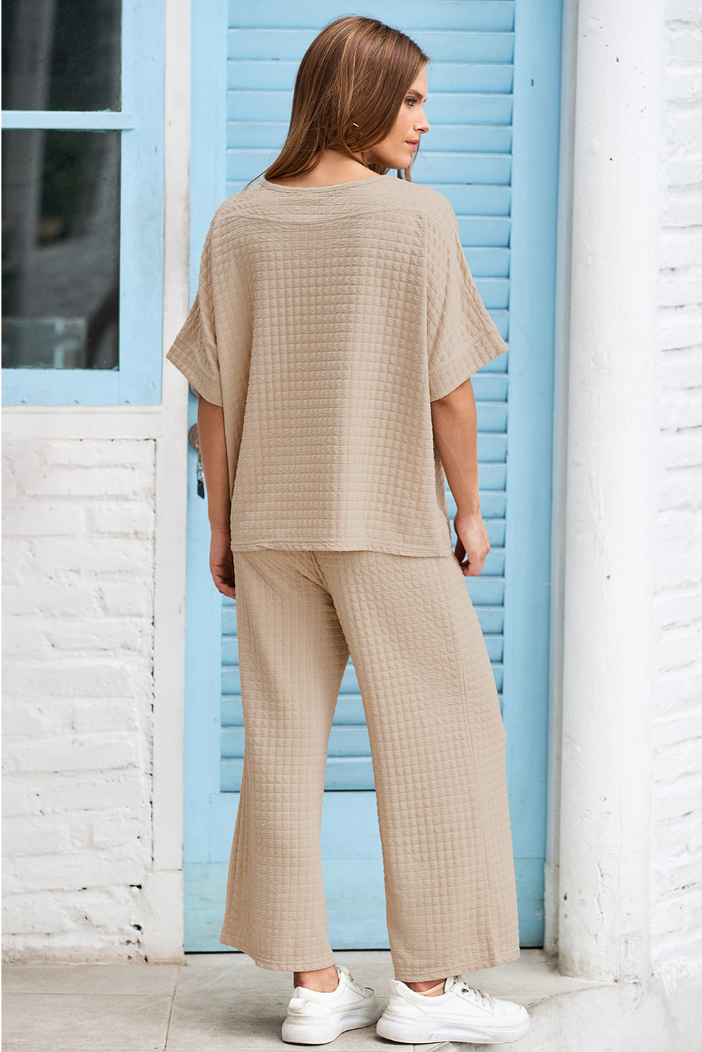 Lattice Texture Sporty Dolman Top & Pants Set