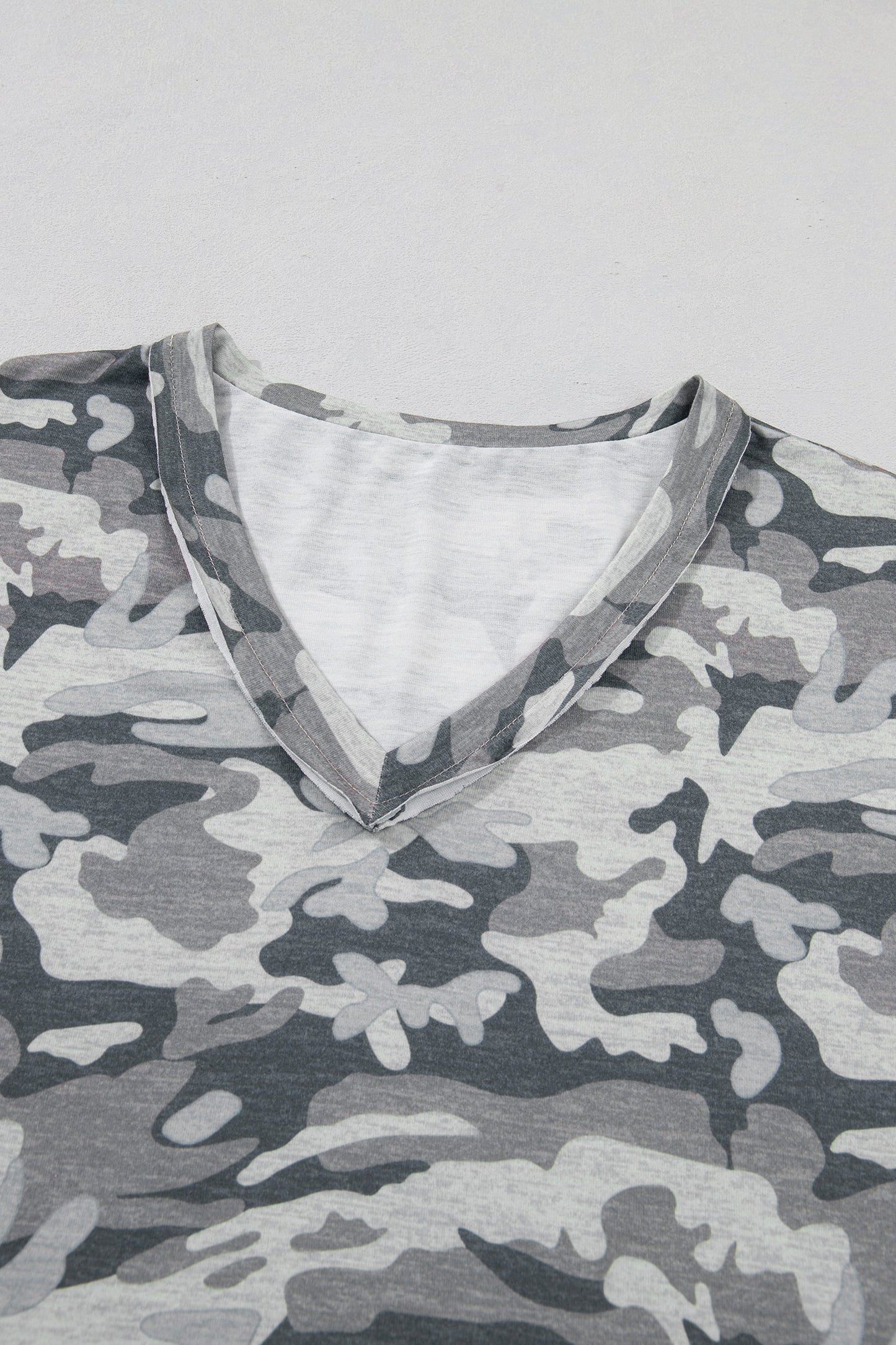 V Neck Raw Edge Tee Camo