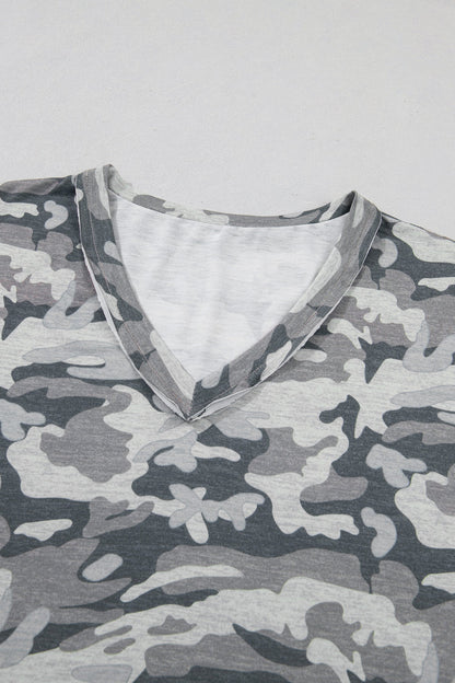 V Neck Raw Edge Tee Camo
