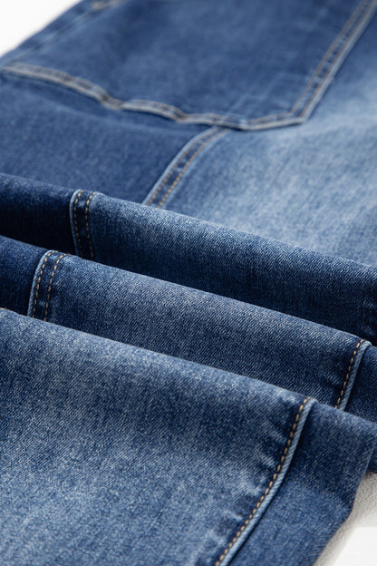 Fray Hem Wide Leg Denim Pants Prussian