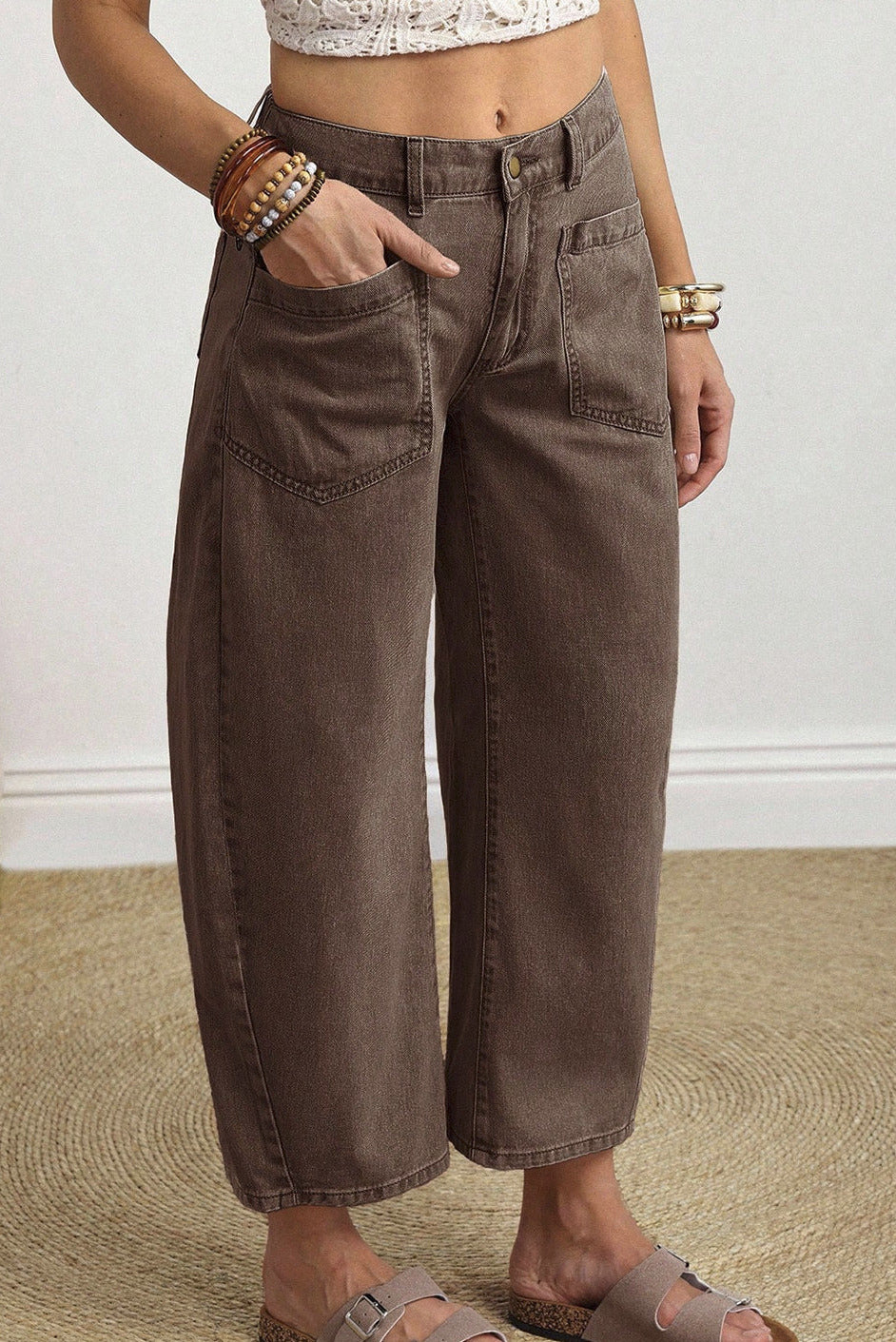 Coffee Ankle Barrel Jeans