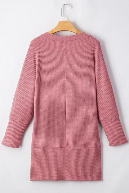 Open Front Waffle Long Sleeve Cardigan