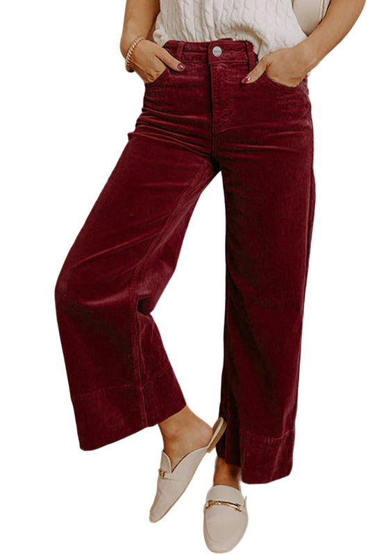 Burgundy Corduroy Wide Leg Pants