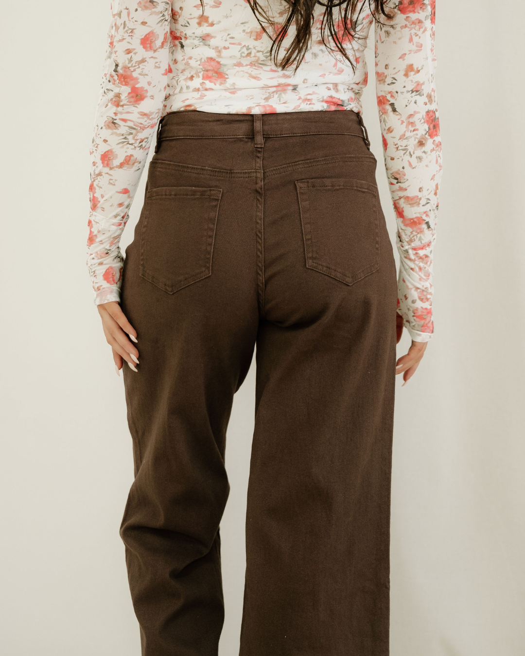 Seamed Center Wide Leg Denim Pants Sandalwood