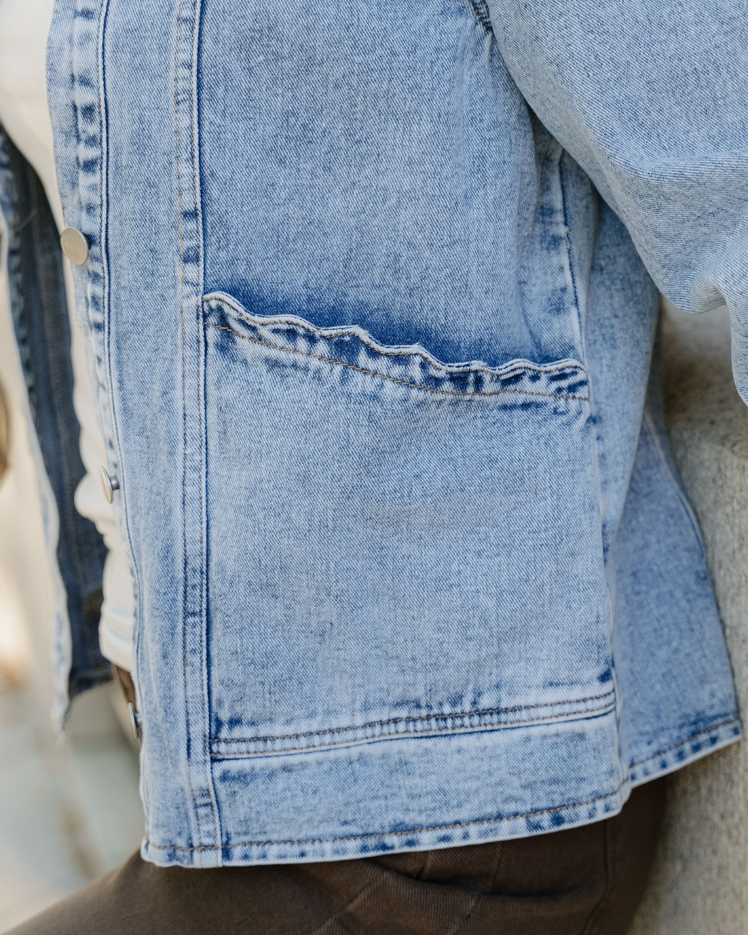 Scallop Trim Mineral Washed Denim Jacket