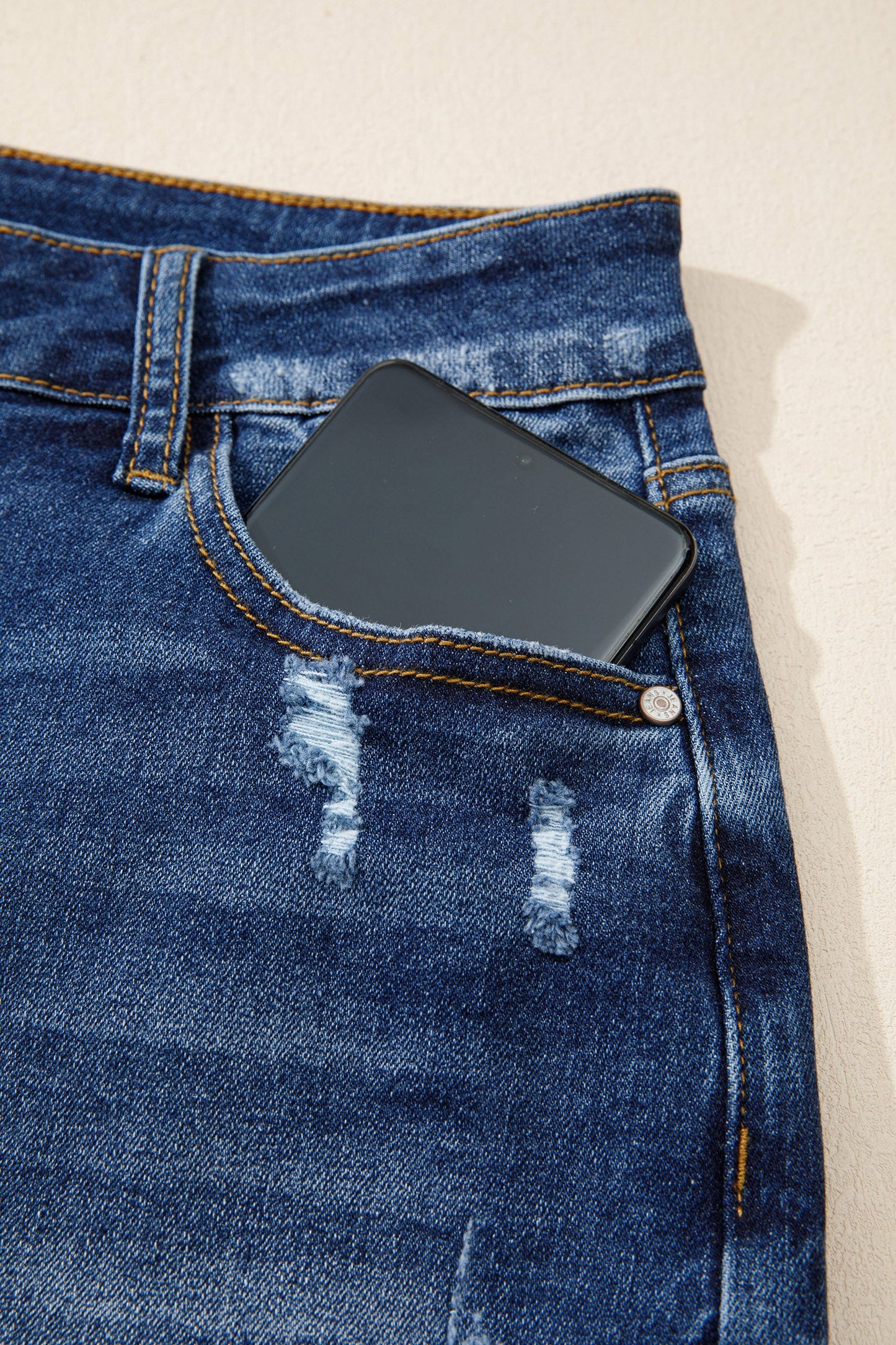 Distressed Whisker Denim Shorts