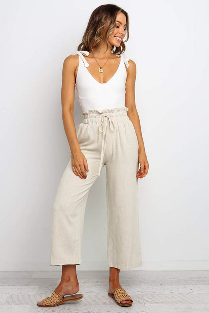 Khaki Straight Leg Cropped Pants