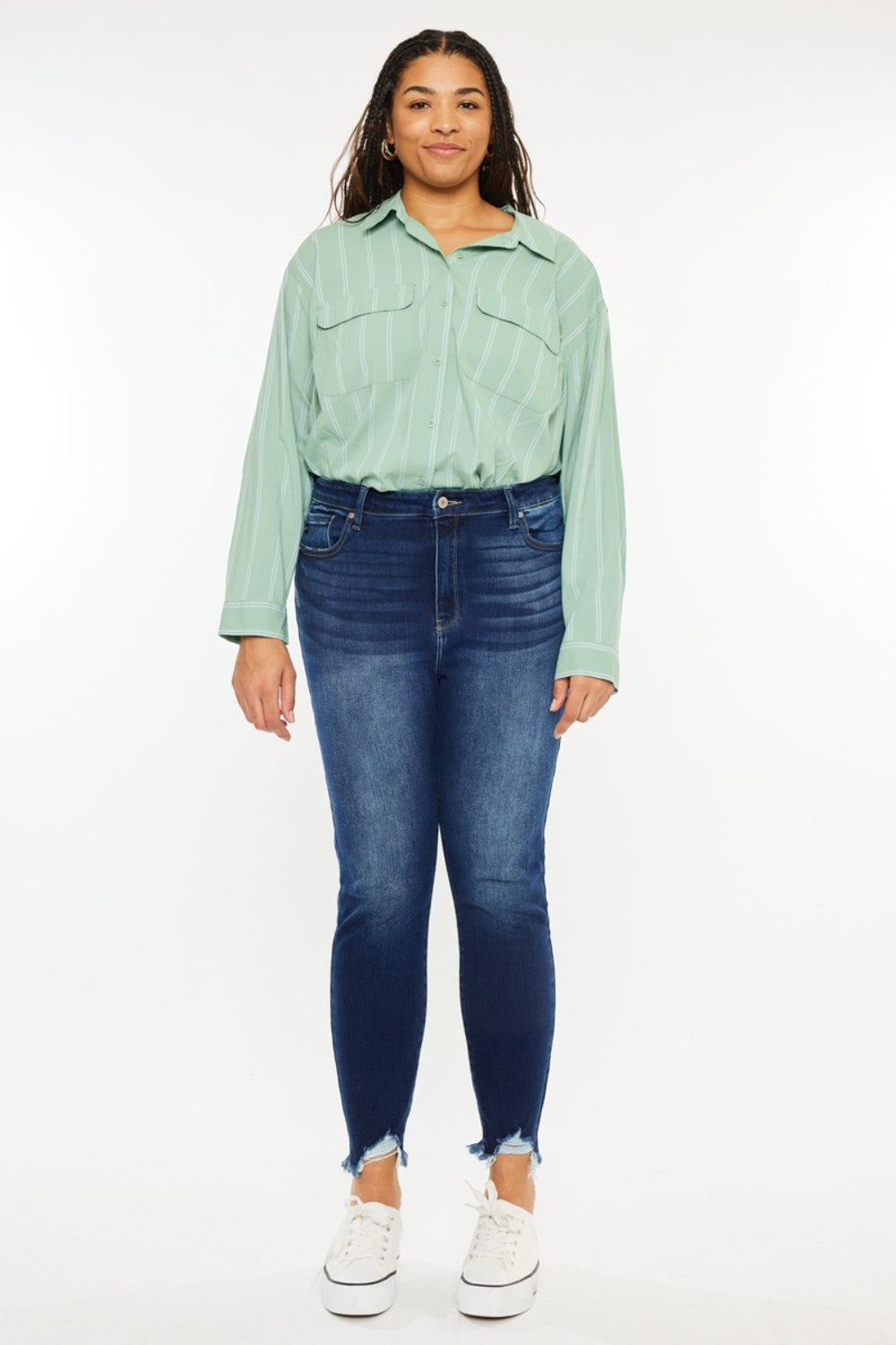 Frayed Ankle Skinny Jeans Dark Rinse