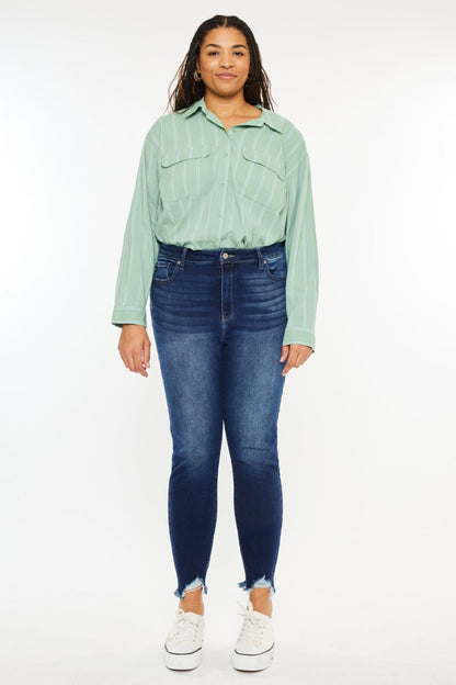 Frayed Ankle Skinny Jeans Dark Rinse
