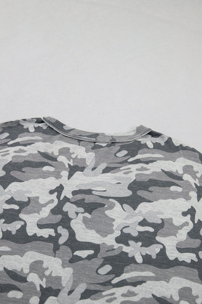 V Neck Raw Edge Tee Camo