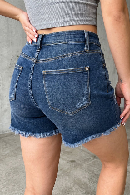 Distressed Whisker Denim Shorts