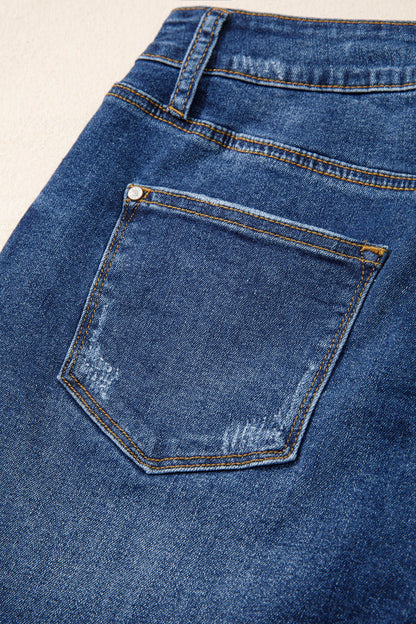 Distressed Whisker Denim Shorts