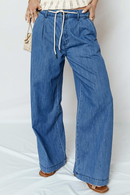 Tie Waist Wide Leg Denim