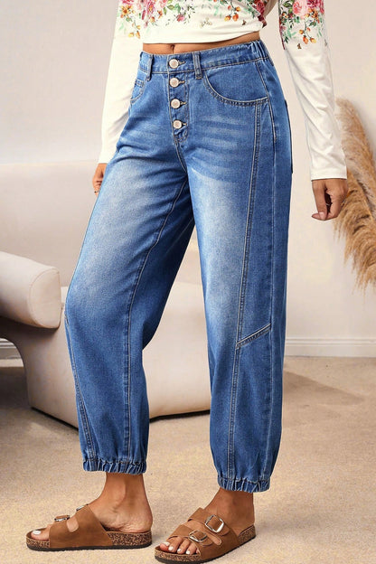 Button Fly Tapered Loose Jeans