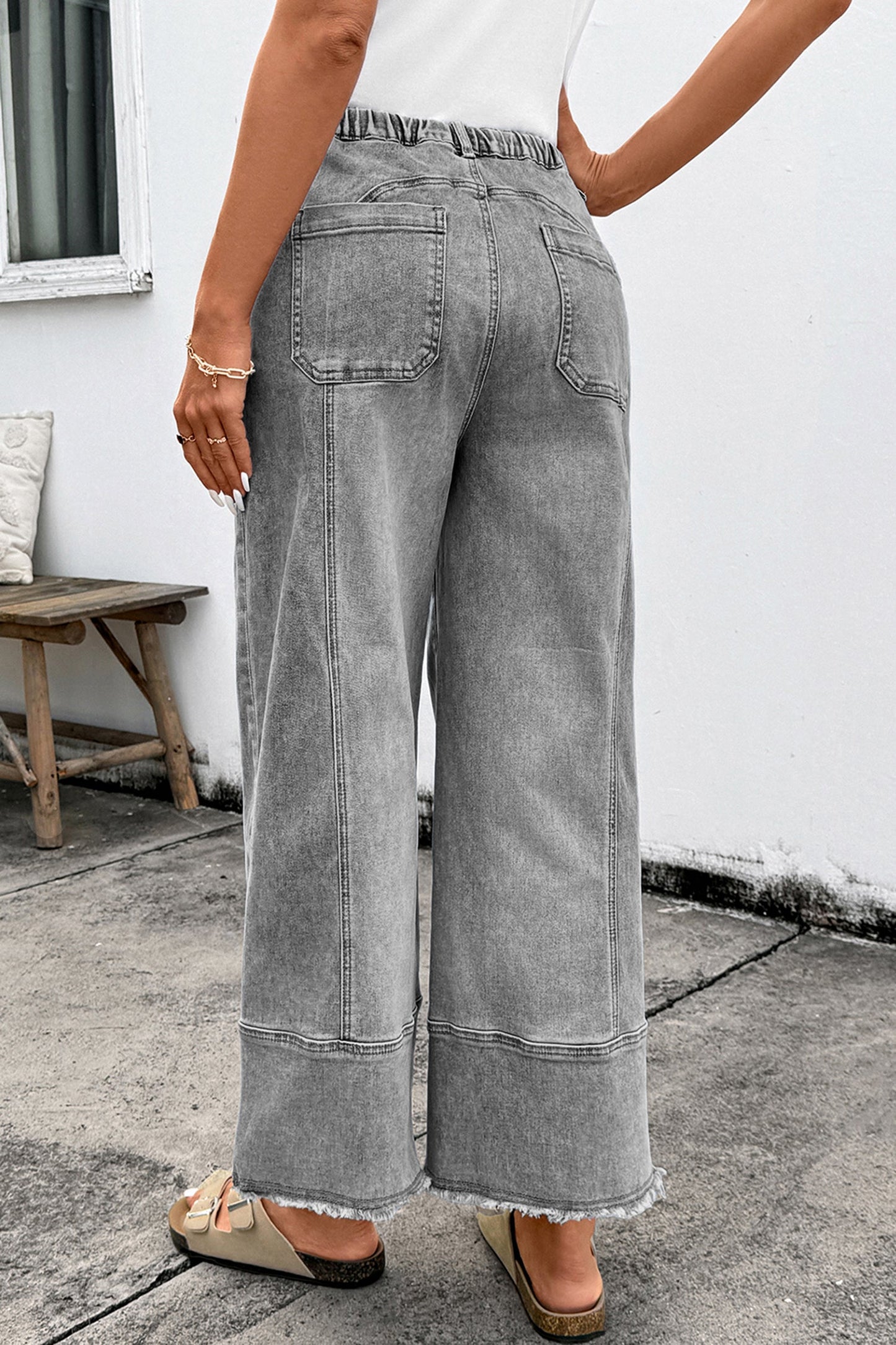 Fray Hem Wide Leg Denim Pants