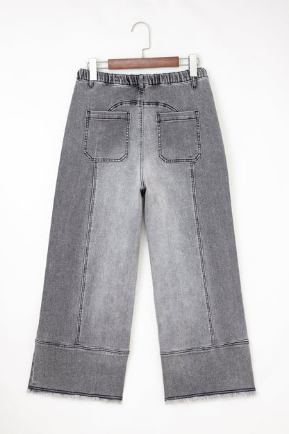 Fray Hem Wide Leg Denim Pants
