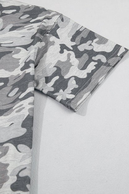 V Neck Raw Edge Tee Camo
