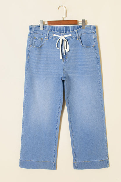 High Rise Lace Tie Whiskered Jeans