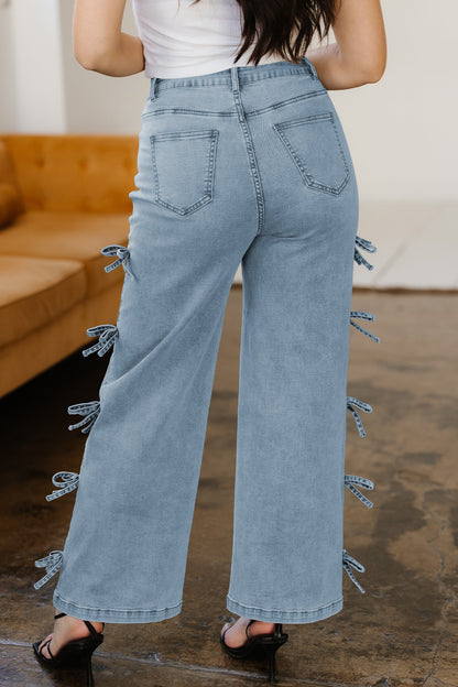 Bow Knot Side Straight Leg Jeans