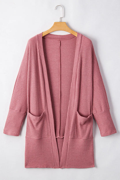 Open Front Waffle Long Sleeve Cardigan
