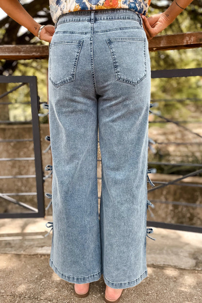 Bow Knot Side Straight Leg Jeans