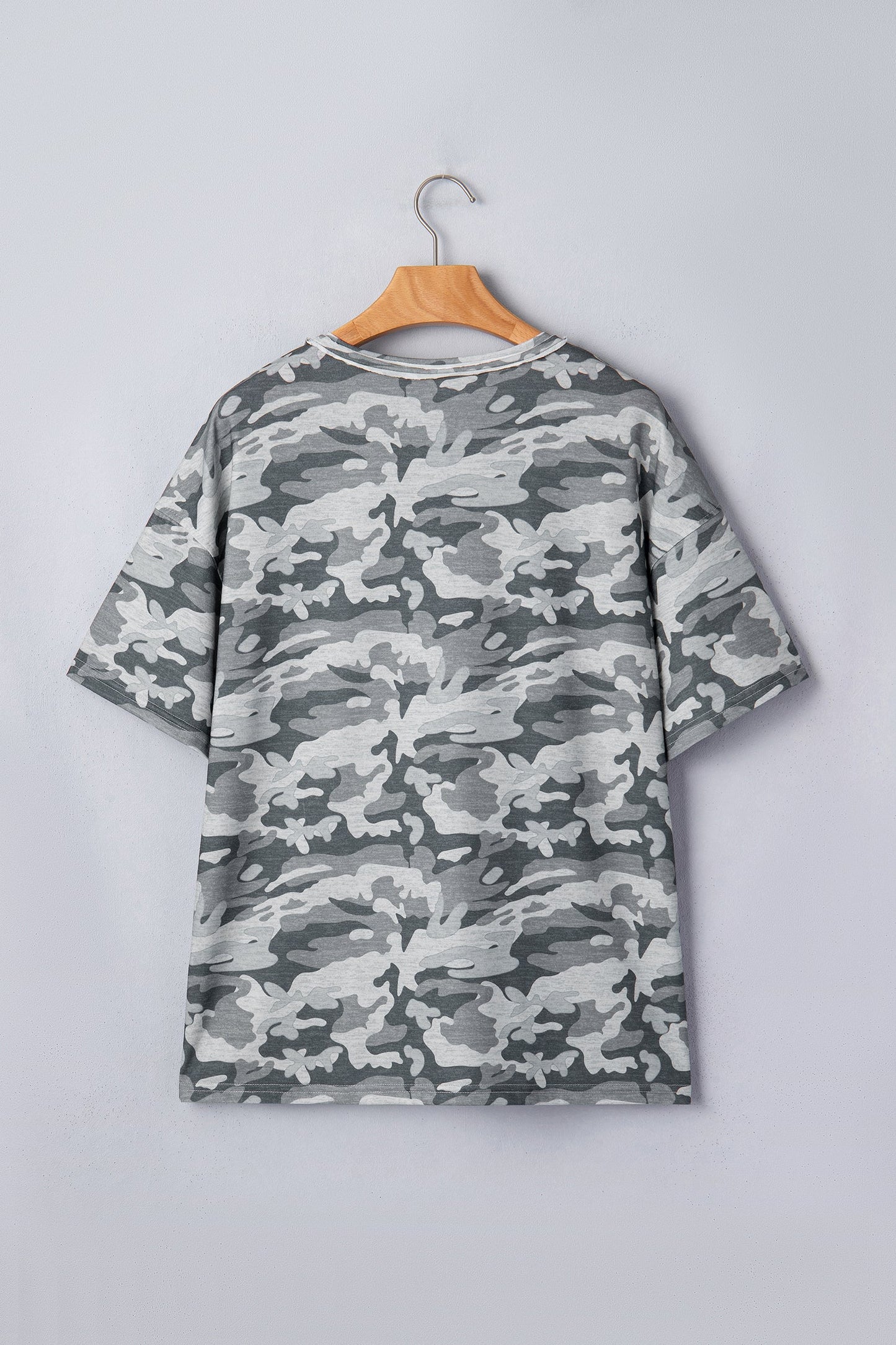V Neck Raw Edge Tee Camo