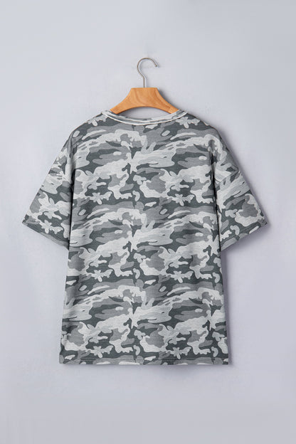 V Neck Raw Edge Tee Camo