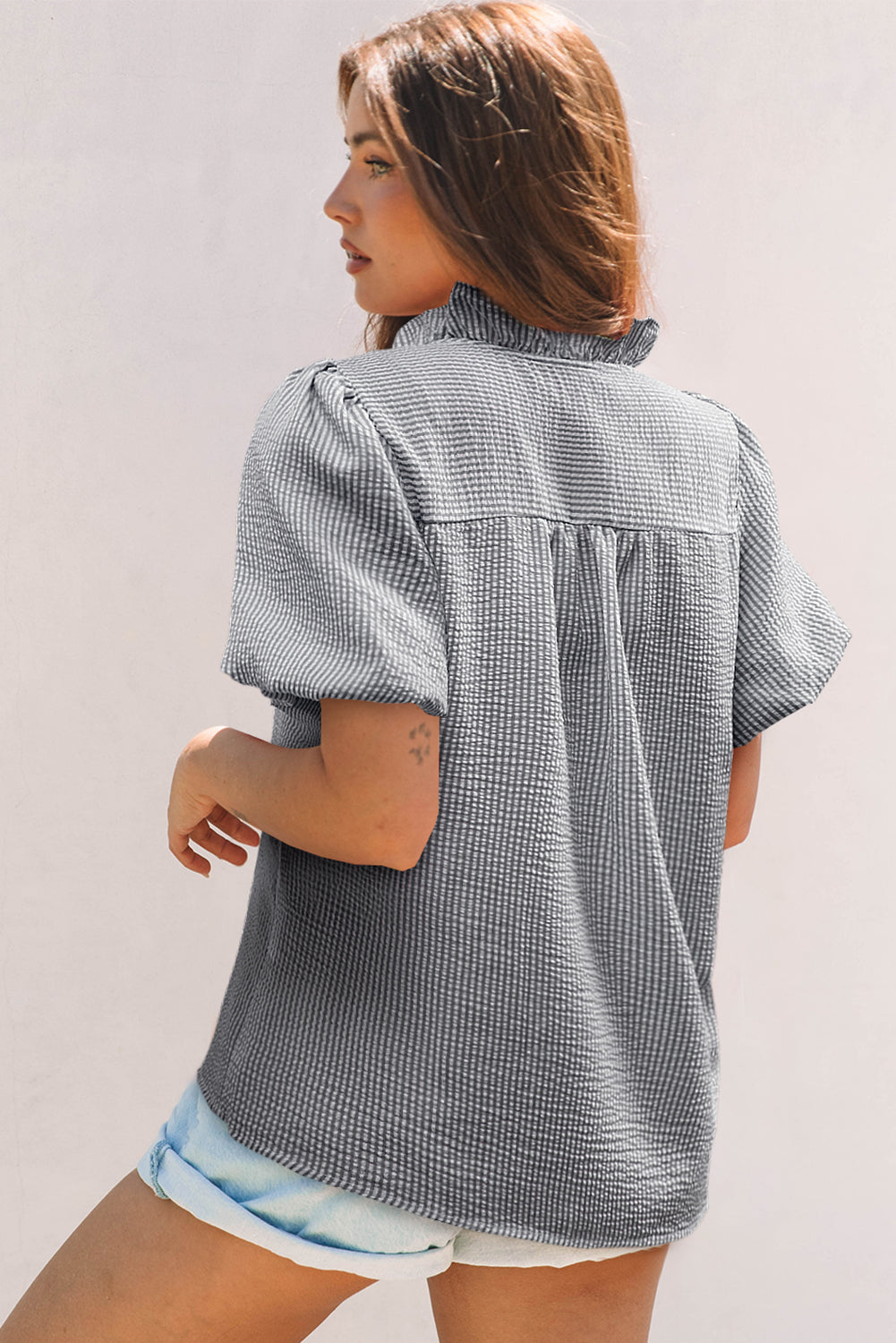 Short Bubble Sleeve Collar Shirt