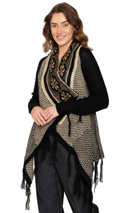 Fringed Jacquard Weave Long Cardigan