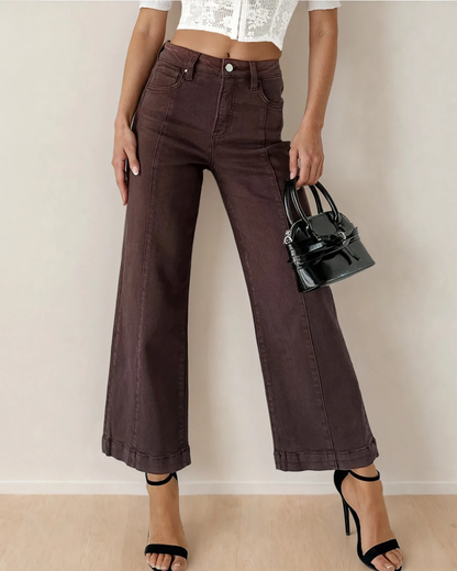 Seamed Center Wide Leg Denim Pants Sandalwood