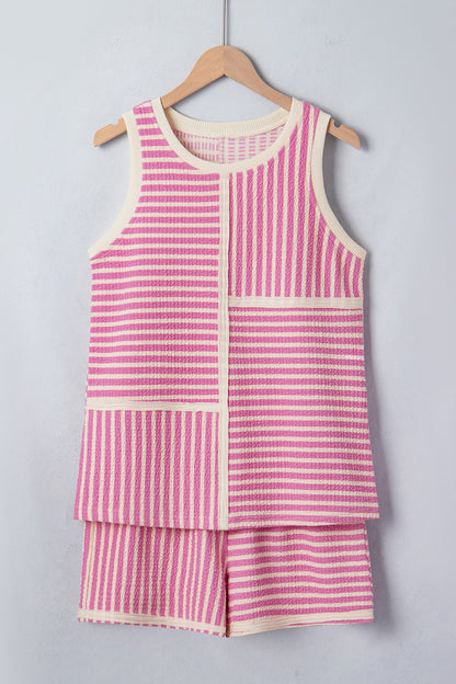 Contrast Trim Casual Tank & Shorts Set