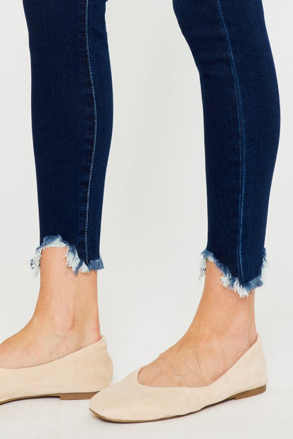 Frayed Ankle Skinny Jeans Dark Rinse