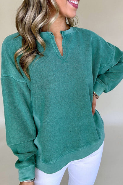 Notched Collar Drop Shoulder Sweatshirt Top