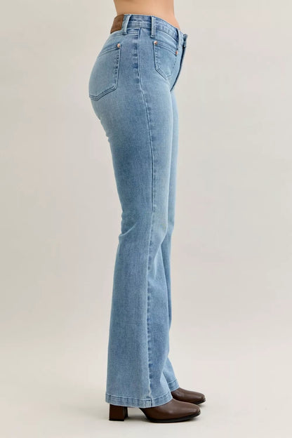 Mid Rise Bootcut Patch Pocket Jeans