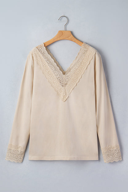 Lace Trim V-Neck Top