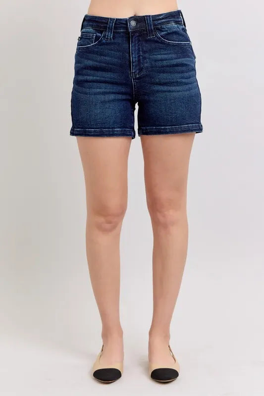 Mid-High Back Flap Denim Shorts